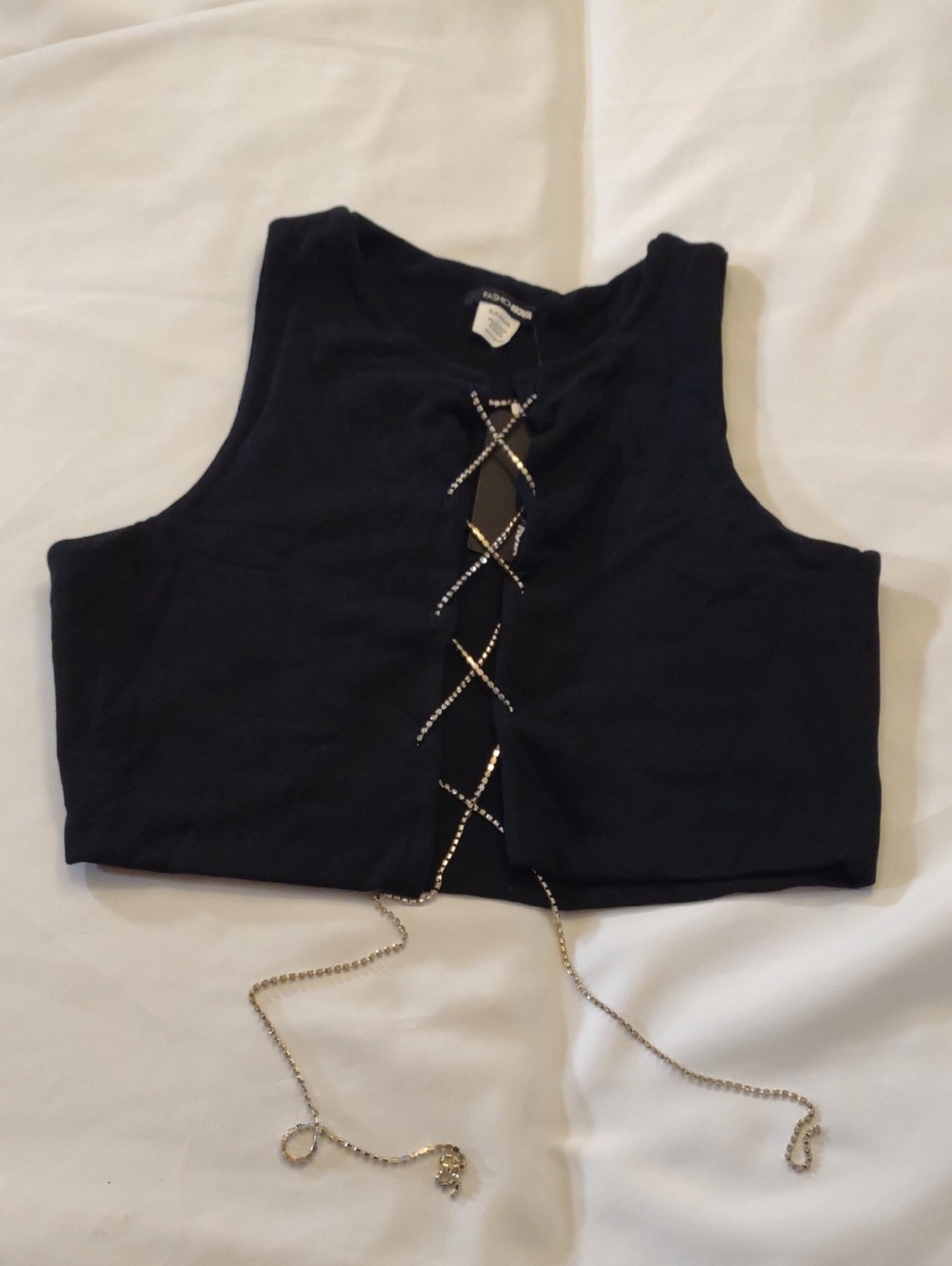 NWT Fashion Nova Black Lace-Up Crop Tank - Size XL